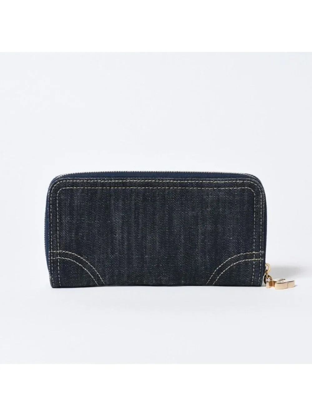 Chanel CC Logo Round Wallet Blue Denim Leather Gold
